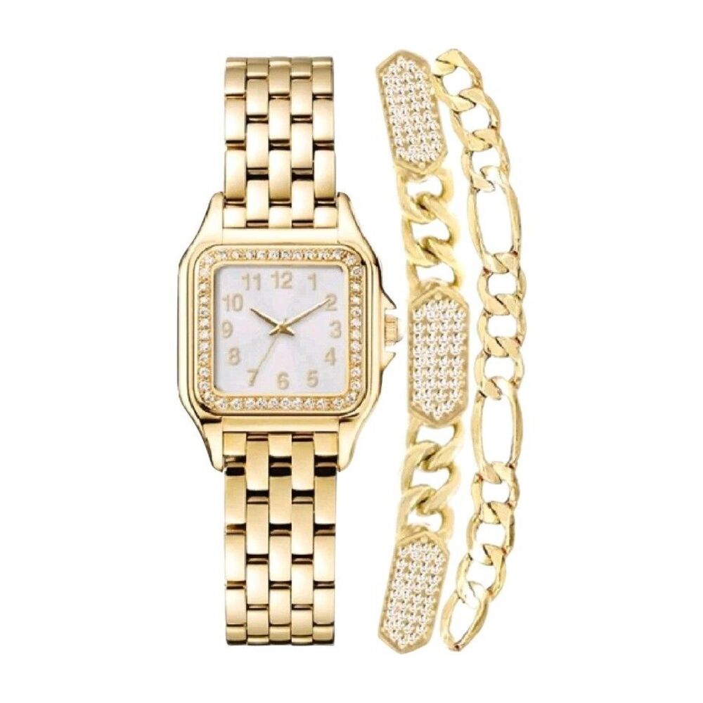 Jones New York Women's Gold-Tone Crystal Watch & Matching Bracelet Set